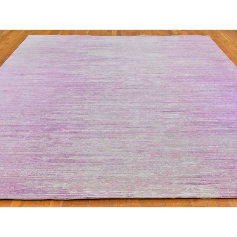 Shahbanu Rugs Zero Pile Pure Wool Only Horizontal Ombre Design Pink